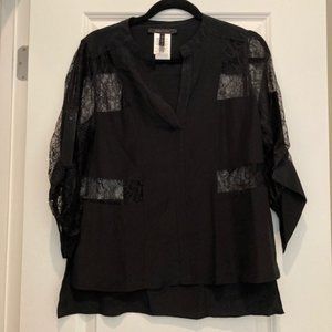 NWOT BCBGMaxAzria Silk Black Blouse with lace
